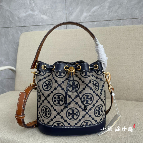 實物拍攝 海外購 TORY BURCH TB女包 迷你 深藍 印花 刺繡 中號水桶包 側背包 手提包 TB女包