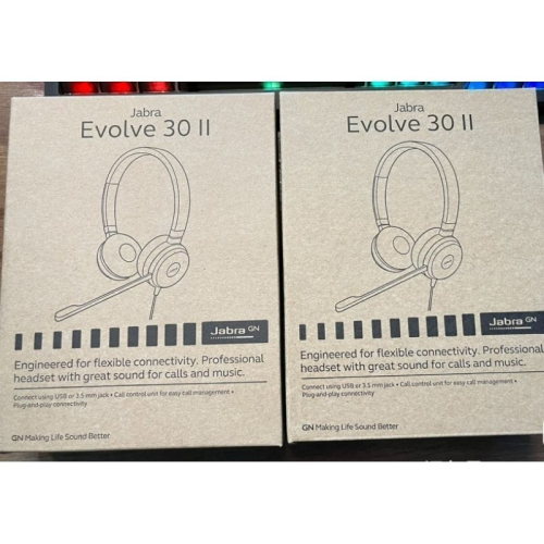原廠全新 2年保固 Jabra Evolve 30II USB+3.5mm 頭戴式 雙耳降噪 有線線控耳機