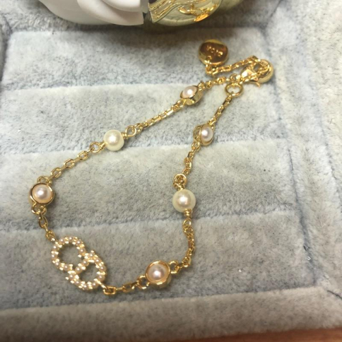 DIOR 經典 金色 珍珠 二手 手鍊