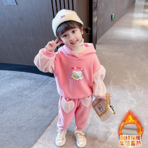 寶貝童裝2022女童冬裝加厚套裝冬季正韓洋氣時髦女寶寶連帽衛衣冬款二件套