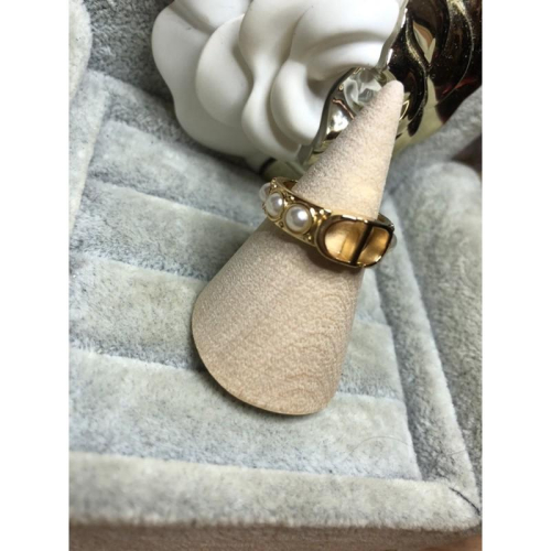 DIOR 超美 珍珠 CD 造型 二手 金色 戒指
