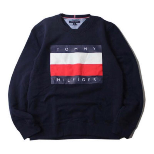 TOMMY Hilfiger 國旗大學t 刷毛 t恤 衛衣 深藍 男S 少穿