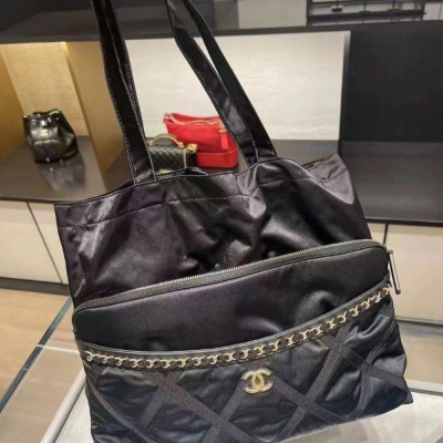二手99Chanel 香奈兒 22p 黑金小號 尼龍購物袋折疊可以做手包