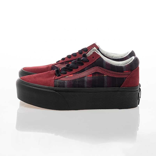 [unclev1966] Vans Old Skool STACKFORM 酒紅 格紋 學院風 厚底 增高 小隻女必備