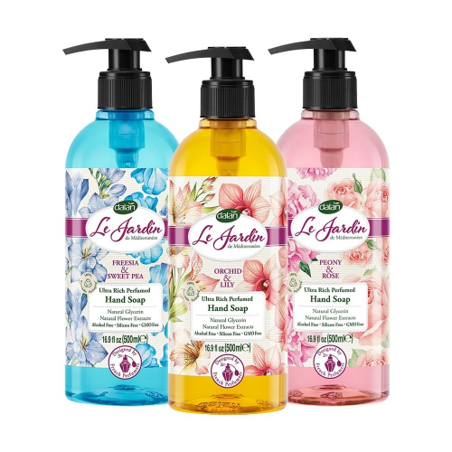 ??代理商正貨☪【土耳其dalan】法國香水植萃香氛精油洗手乳500ml➭多款-小蒼蘭香豌豆/蘭花百合/牡丹玫瑰