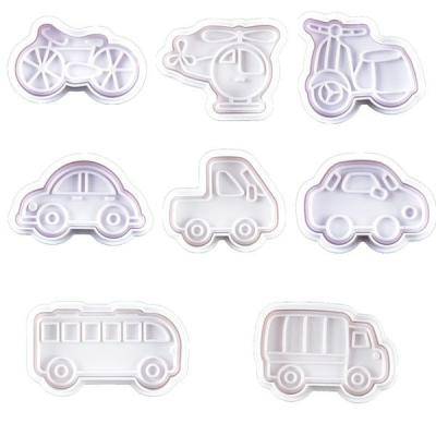 ◎4件組◎汽車交通工具翻糖彈簧壓模/3D造型餅乾壓印模具/糖花工具/翻糖塑料模具套裝