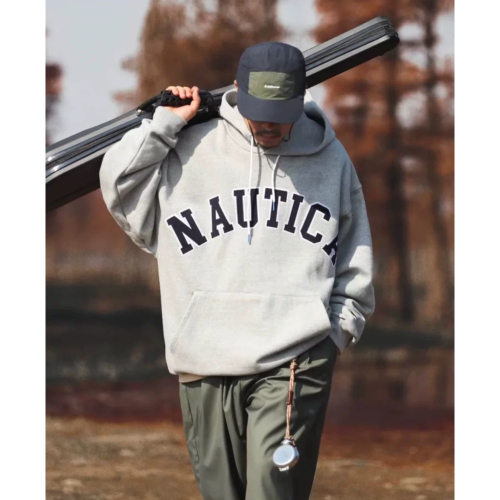❤️星光衫悅❤️Nautica 長谷川日系字母刺繡貼布重磅廓形圓領寬鬆衛衣男女款a07