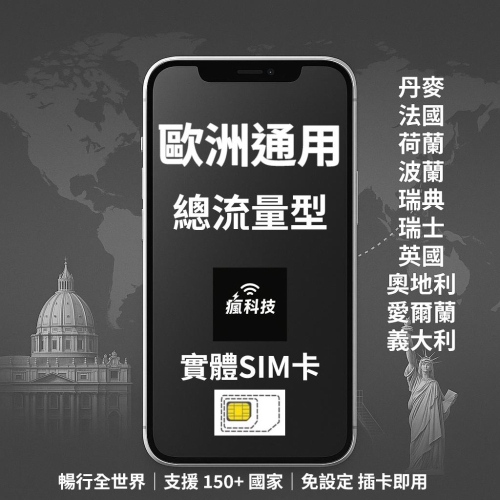瘋科技【全球旅遊上網wifi租借 / esim / 實體sim卡】歐洲10國網卡 實體SIM卡 丹麥 荷蘭 法國 波蘭