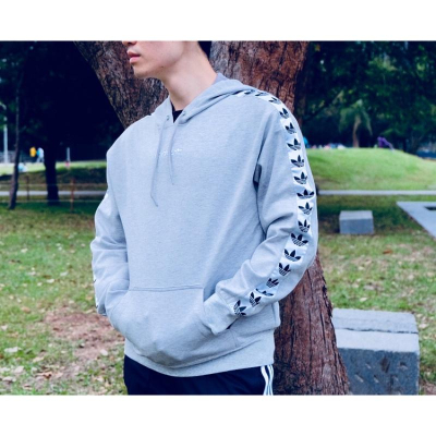【噢飛炫】ADIDAS TNT TAPE Gery 復古 三葉草 Logo 長袖連帽T 淺灰 L現貨