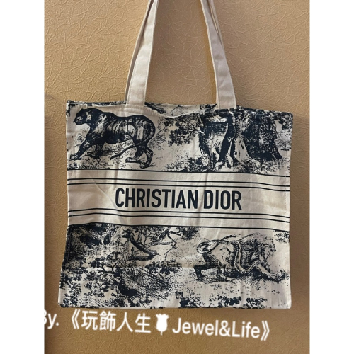 品牌經典? Dior 專櫃VIP贈品系列 動物園印花圖案 棉麻質感 帆布袋 購物包 托特包 媽媽包 沙灘包
