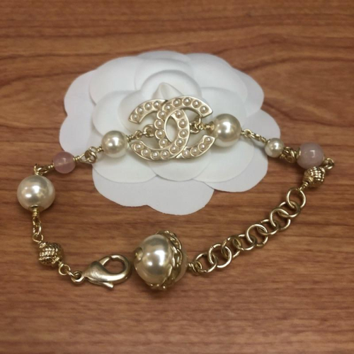 Chanel 香奈兒 粉金色 珍珠 雙C 二手 造型 手鍊