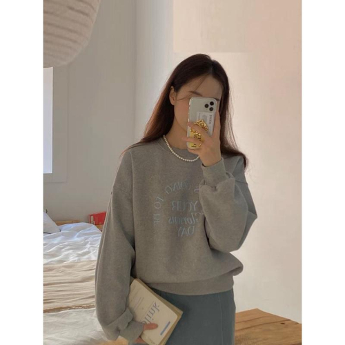 KOREA??學院風 灰色長袖上衣 大學踢