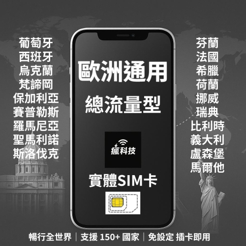 瘋科技【全球旅遊上網wifi租借 / esim / 實體sim卡】歐洲19國上網 實體SIM卡 西班牙 葡萄牙 馬爾他