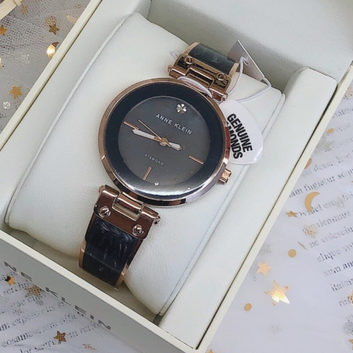 美國代購??台灣現貨 ANNE KLEIN 深灰色大理石真鑽腕錶 女錶