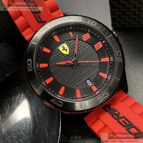 FERRARI:手錶,型號:FE00072,男錶48mm黑錶殼黑色錶面真皮皮革錶帶款