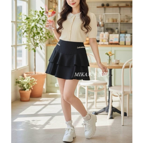 《MIKA米卡服飾》現貨 蛋糕裙 韓版褲裙 蛋糕褲裙 褲裙 裙褲 短裙 顯瘦褲裙 彈力褲裙 黑色褲裙 黑裙 短褲裙 女裝