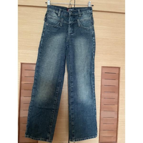 近全新二手女裝 附鈕扣純棉牛仔長褲 香港製 純色 素色 Uniqlo 風