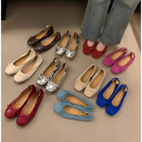 四季。經典百搭不出錯 多色復古小香風甜美蝴蝶結淺口圓頭芭蕾舞鞋奶奶鞋蛋卷平底鞋豆豆鞋小皮鞋-Euphoria Store