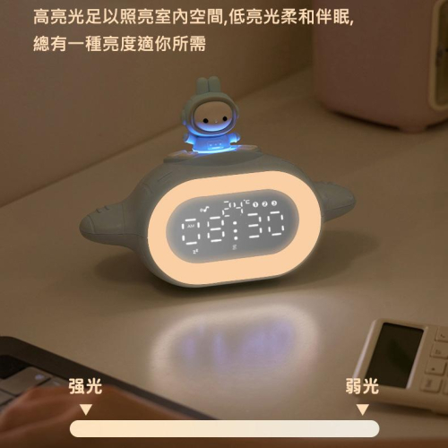 比爾兔飛行船鬧鐘 電子時鐘 聲控小夜燈 (USB充電) 可愛公仔兔飛船造型，按壓公仔開啟夜燈及調光 互動有趣
