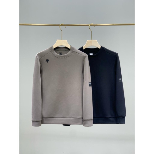 【玩衣櫥】DESCENTE 迪桑特 素面大學T恤 黑色 卡其＊L~4XL。50948A