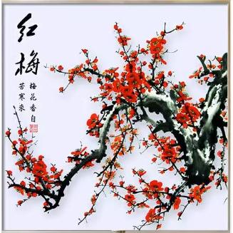[臺灣現貨含運]十字繡材料包35*35cm中格三股 紅梅 風景畫 手工刺繡 手工自己繡 非滿繡