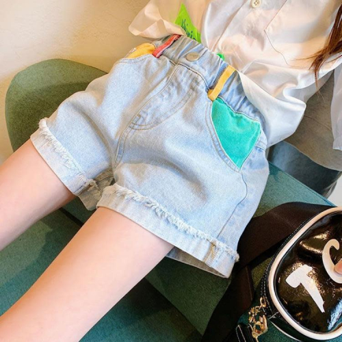 寶貝童裝女童牛仔短褲夏天2023新款中大童時尚百搭外穿五分褲女孩夏季熱褲