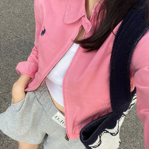 RL polo 戰馬刺繡拉鍊棒球外套 老幹部外套 夾克 復古簡約超級百搭有氣質 基本單品必入手? 白 粉 奶奶灰