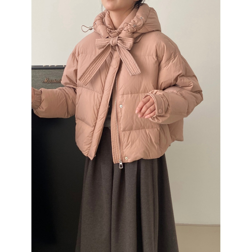 白鴨絨羽絨連帽外套 短版加厚麵包外套