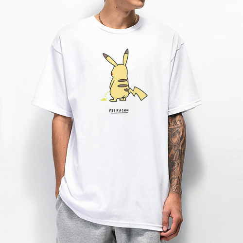 PEEKACHU 短袖T恤 白色 Pokemon 皮卡丘 尿尿 趣味 幽默 搞笑 班服 團服 印花潮T