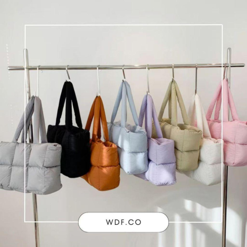WDF.CO現貨│2024新款韓國吐司托特包│黑白灰卡紫藍粉7色編織方塊包│單肩空氣包 │有拉鍊｜大容量｜通勤包｜雲朵包