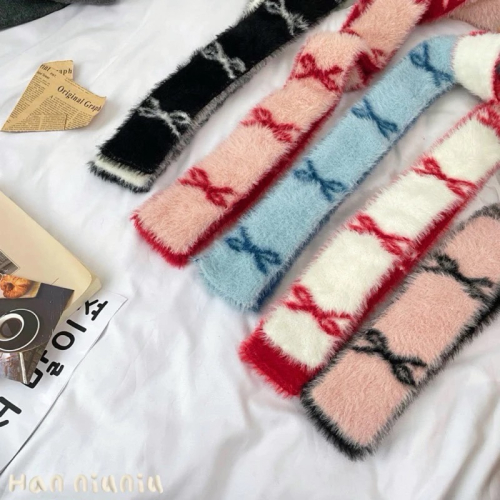 HANNIU_ 保暖又時髦的單品?雙面蝴蝶結 水貂毛造型圍巾/圍脖