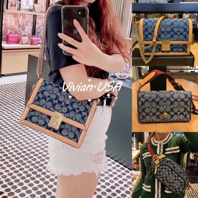 vivian美國代購✨正品 coach 香布雷帆布款風琴包 酒神包 牛仔系 翻蓋包 單肩斜挎手提包 3693