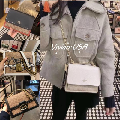 vivian美國代購✨正品 coach 女士鏈條單肩包 側背包 風琴包 哈頓包 F73937 附購證禮品袋 女生包包