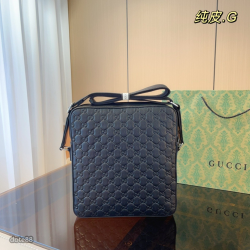 【GUCCI】古馳黑色復古真皮斜挎包郵差包單肩包手機包男女情侶同款經典GG浮雕老印花大容量多功能適合上班出門必備可斜挎