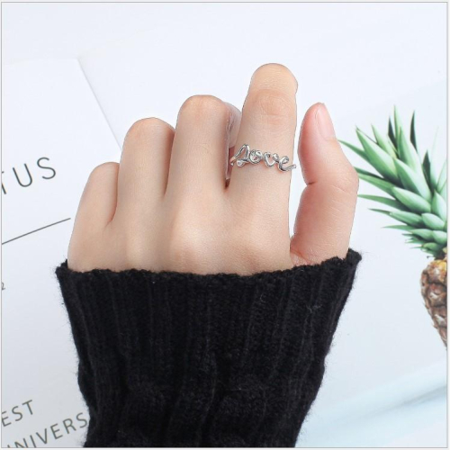 【Miss.情人節】[台灣發貨] 銀飾飾品 韓版小清新LOVE字母開口戒指 498