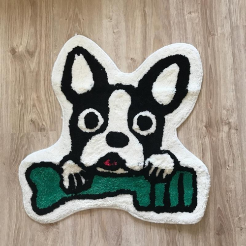 抖宅。現貨法國鬥牛犬法鬥造型綠牙刷地墊寵物玄關洗手間廁所廚房衛浴入口門口防滑顆粒居家裝飾卡通風睡窩寵物床雜貨ZAKKA