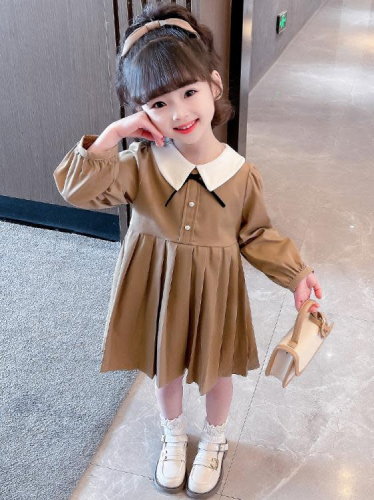 寶貝童裝女童連身裙2023新款女寶寶洋氣時髦春裝兒童春秋款裙子洋裝春季百褶裙