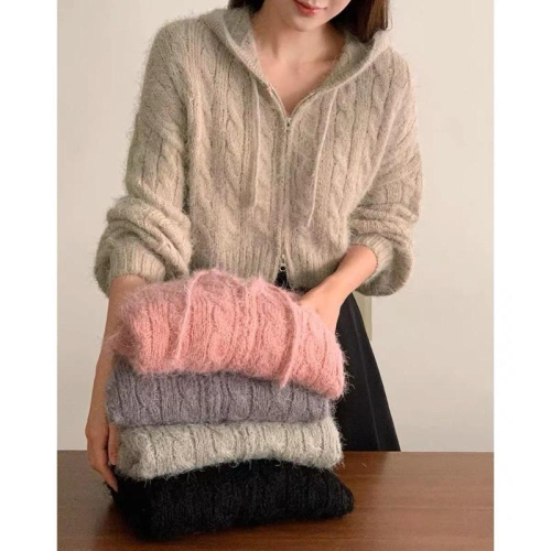 ????｜實拍*軟軟超舒服的水貂毛連帽雙拉鍊毛衣外套♡現貨