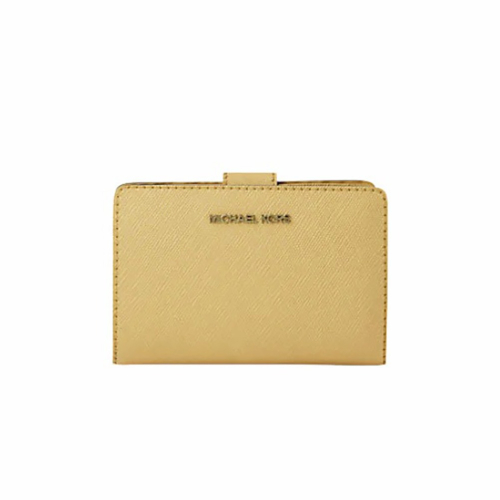 【Michael Kors】防刮皮革釦式素面中夾-鵝黃