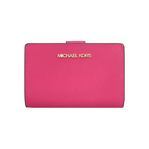 【Michael Kors】防刮皮革素面中夾-桃紅