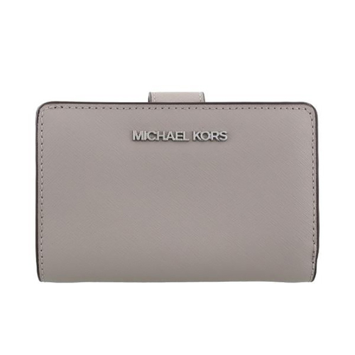 【Michael Kors】防刮皮革釦式素面中夾-淺灰