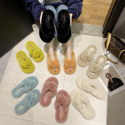 毛毛拖鞋秋冬新款歐美外穿時尚交叉外穿時尚女拖鞋潮潮流