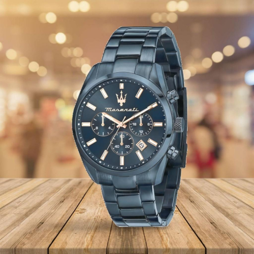 MASERATI 瑪莎拉蒂 Attrazione 綻藍三眼計時手錶 週年慶送禮推薦-40mm R8873626003