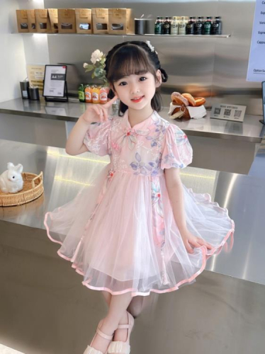 寶貝童裝女童漢服夏季連身裙女寶寶洋氣夏裝公主裙兒童夏款中國風復古紗裙