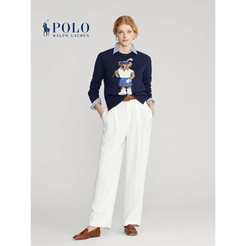 RLpolo 小馬標 Q萌小熊刺繡 套頭圓領美式復古針織衫 毛衣 長袖上衣 RALPH LAUREN高爾夫熊毛衣，高