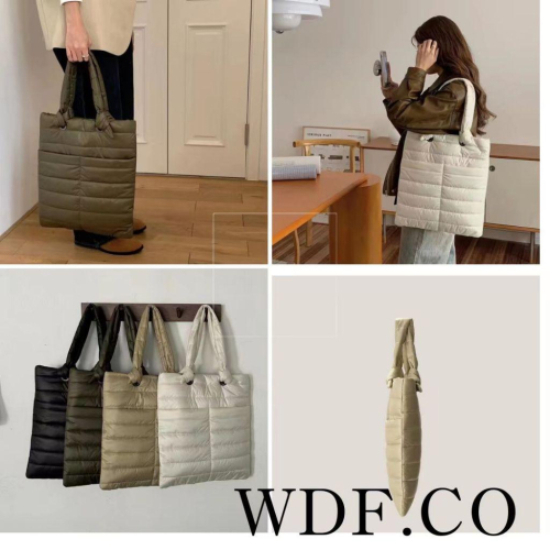 WDF.CO現貨｜韓國秋冬羽絨手提包｜黑白奶茶軍綠四色｜泡泡包｜托特包｜單肩包｜大容量｜旅行包｜外出包｜摺疊收納包