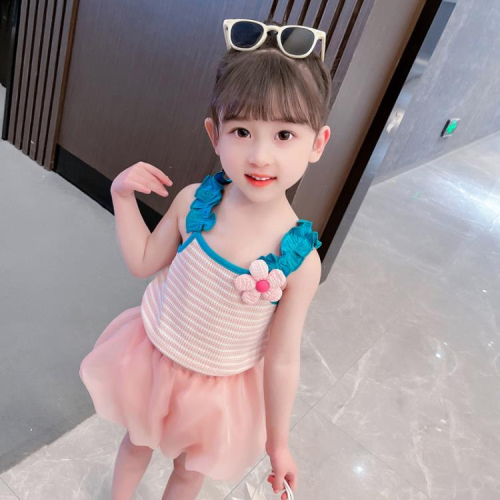 寶貝童裝女童夏裝套裝女寶寶夏季正韓洋氣時髦花邊短袖吊帶燈籠褲兒童夏款