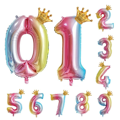 慶生生日派對氣球現貨 【Seek喜客】 生日數字氣球 32吋 漸層炫彩色数字 迷你皇冠 生日派對布置裝飾鋁膜氣球