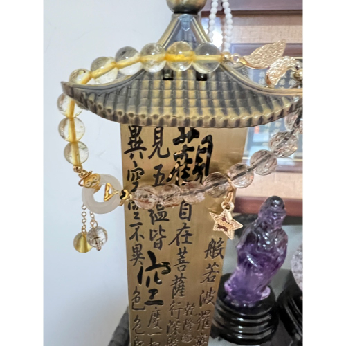 黃水晶+髮晶平安扣手珠（全新未帶過）