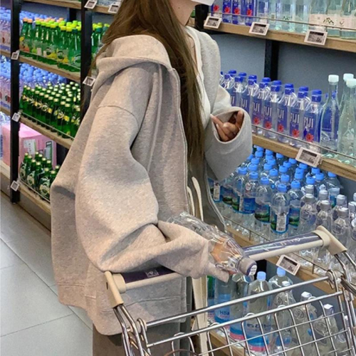 台灣現貨+預購♥韓版ins超火寬鬆純色百搭居家慵懶休閒風加絨加厚棉外套連帽外套